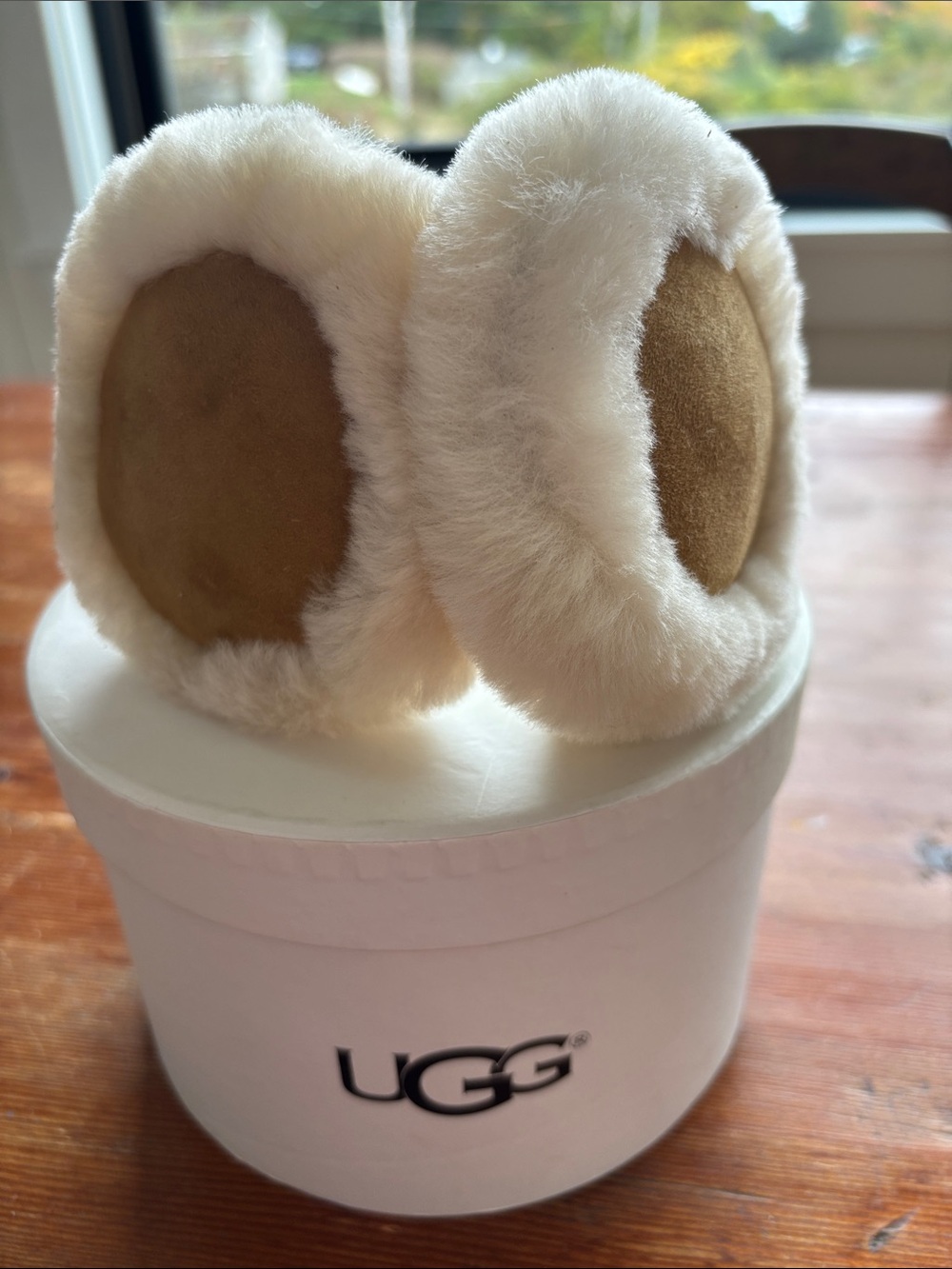 UGG Plush Shearling Earmuffs in Chestnut Suede.